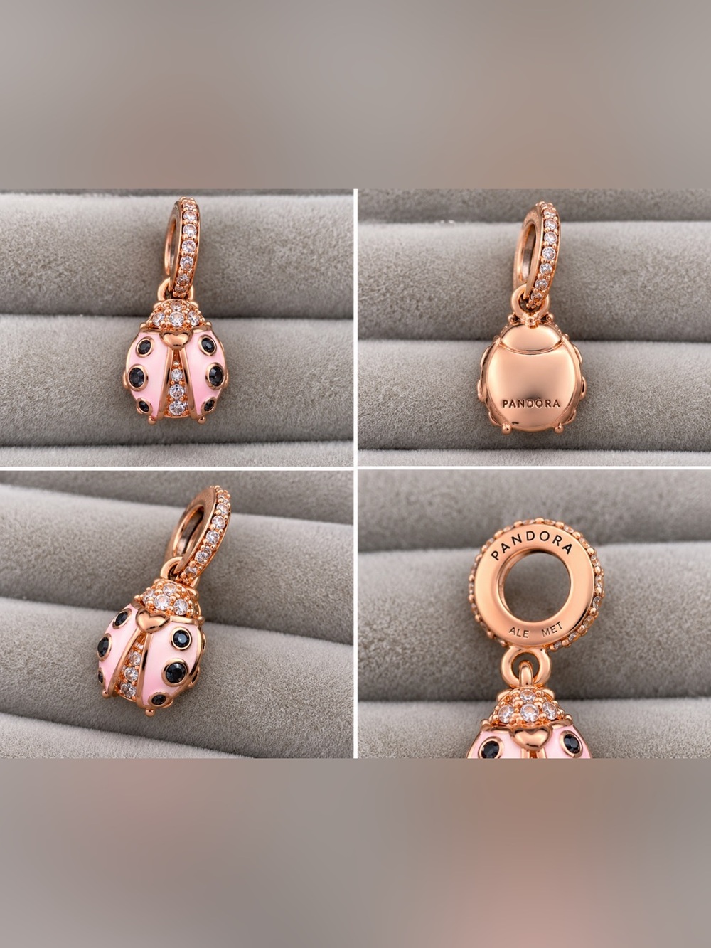Pandora Rose Gold Pink Ladybug Dangle Charm